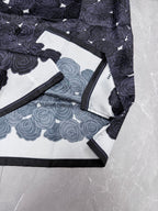 Givenchy shirt neckline and sleeves, rose print with white inset and black trim