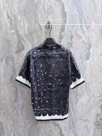 Givenchy short-sleeve button-up shirt, all-over rose pattern with black-trim hem