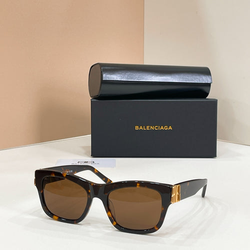 Tortoise brown square sunglasses with gold logo temple detail and tinted lenses