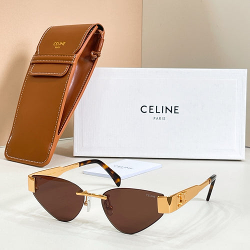 Cat-eye sunglasses with brown-tinted lenses and gold-tone frame