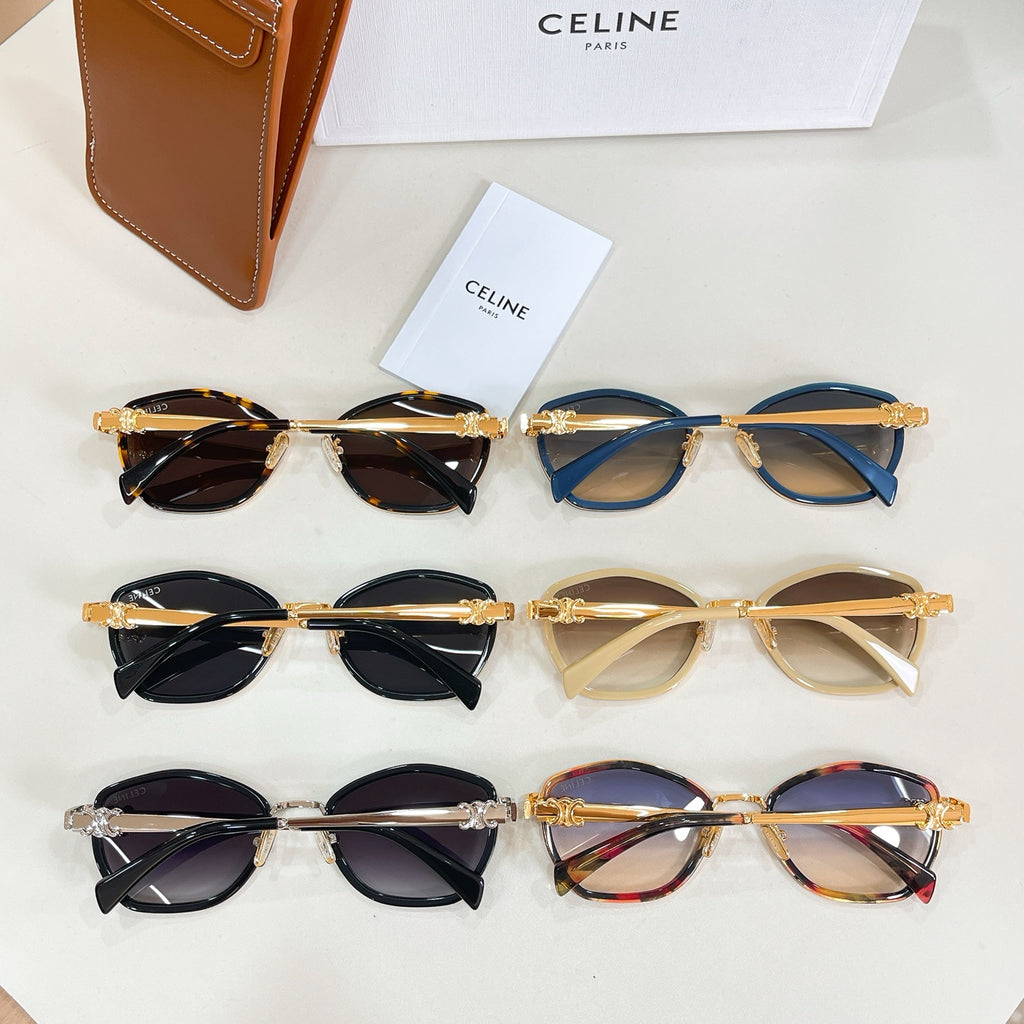 Celine sunglasses assortment: three pairs with blue, tortoise, and dark frames