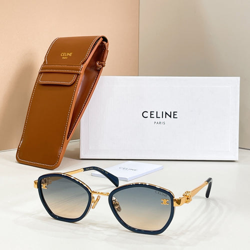 Celine dark blue sunglasses with gold-tone frame and round lenses