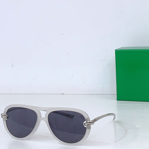 Bottega Veneta sunglasses, light gray frames with dark lenses and gold-tone hinges