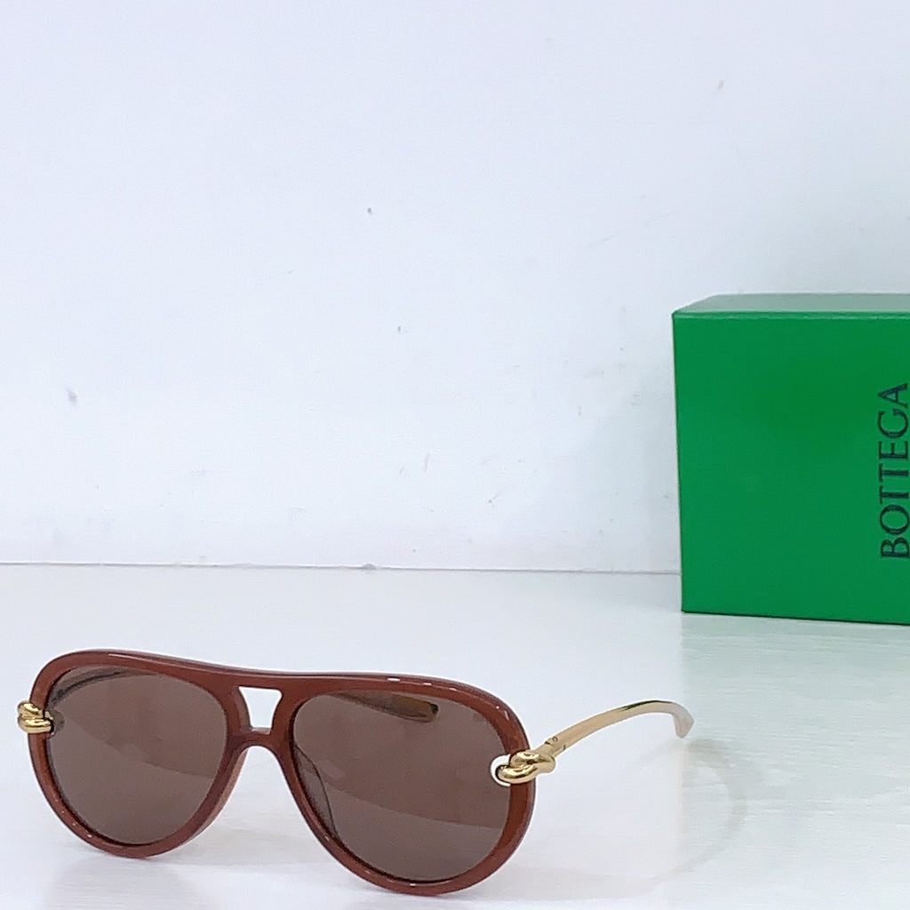 Bottega Veneta sunglasses, reddish-brown frames with dark brown lenses and gold-tone hinges