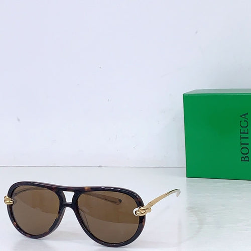 Bottega Veneta sunglasses, tortoiseshell frames with dark brown lenses and gold-tone hinges
