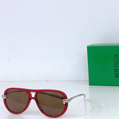 Bottega Veneta sunglasses with red frames and brown-tinted lenses, silver metal arms