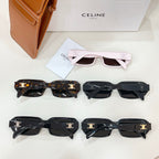 Celine sunglasses set with pink, tortoiseshell, and black frames on display