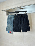 Denim shorts set on hanger: light blue and dark Louis Vuitton monogram washes