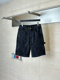 Dark denim Louis Vuitton monogram shorts, front pockets and belt loops