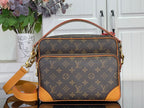 Louis Vuitton monogram crossbody bag with tan trim and gold-tone hardware