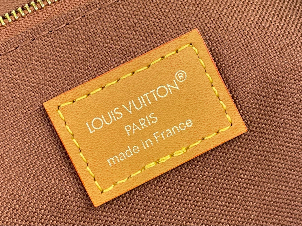 Louis Vuitton label on brown patch reading “made in France”