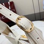 Gucci white leather strap with gold-tone oval buckle ring and stitch detail