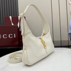 Gucci white leather hobo bag with shoulder strap and gold-tone hardware