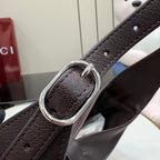 Dark brown leather strap with silver O-ring buckle hardware