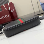 Gucci leather crossbody bag, black with green and red web detail on top