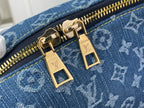 Louis Vuitton blue bag zipper with gold-tone pulls and monogram pattern