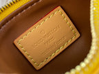 Louis Vuitton bag leather label reading "Louis Vuitton Paris" in embossed text.