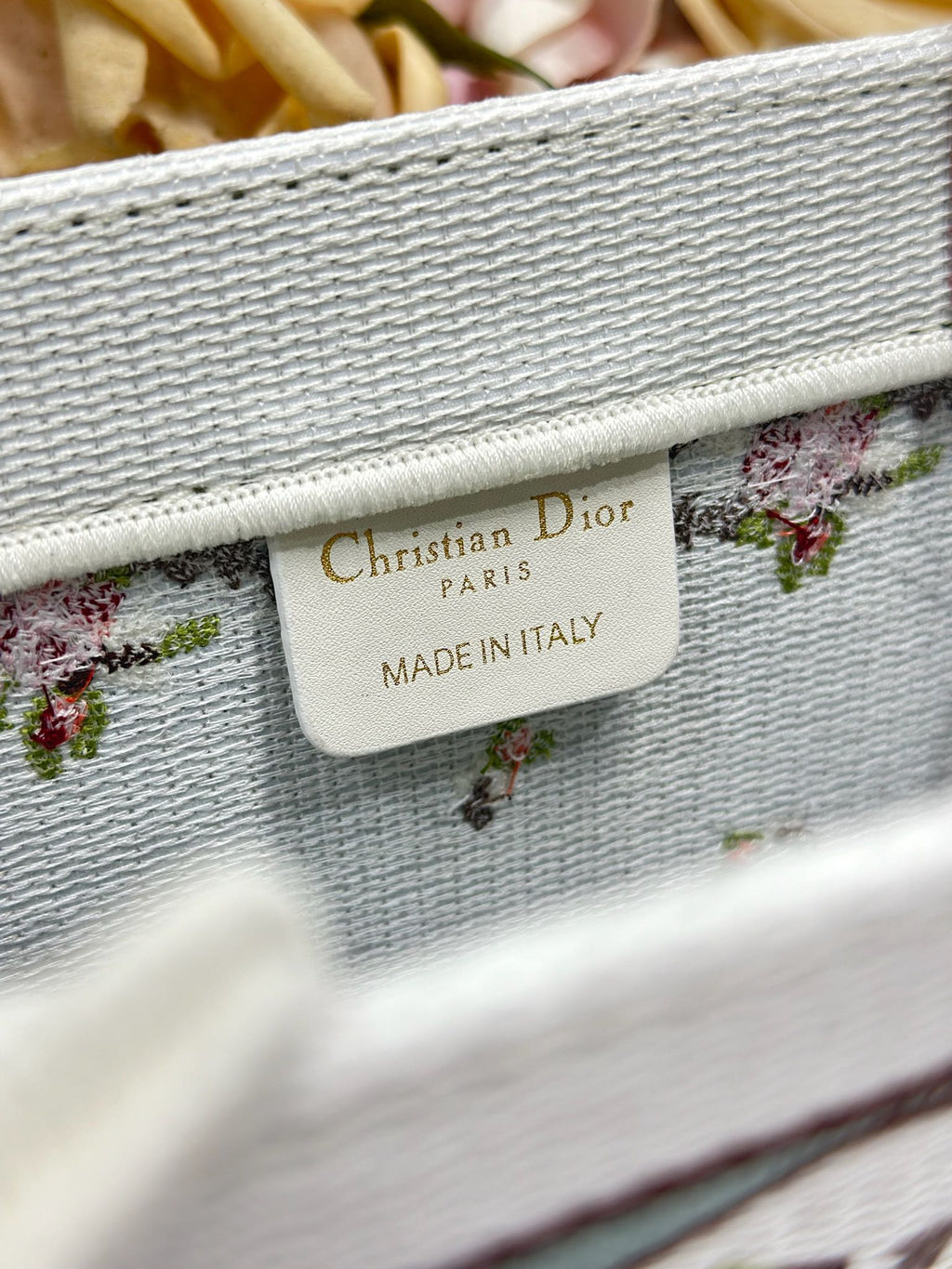 Dior tote bag label: Christian Dior Paris, Made in Italy