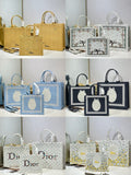 Assorted Dior shopping bags with handles, multiple colors and patterns