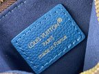 Blue leather interior card with Louis Vuitton Paris and made in France text