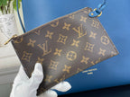 Louis Vuitton monogram wristlet pouch with zipper and blue leather strap