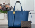 Louis Vuitton blue tote bag with top handles and detachable shoulder strap