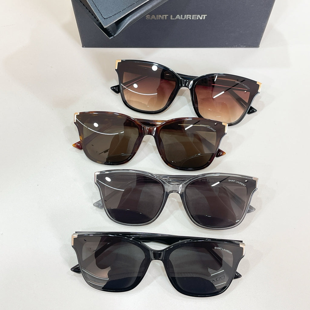 YSL sunglasses set of four pairs with dark lenses in black and tortoiseshell frames