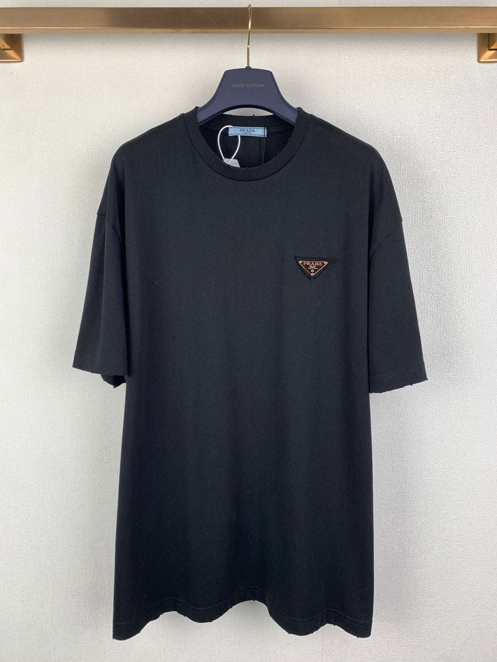 Navy short-sleeve T-shirt with Prada triangle chest logo