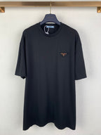 Navy short-sleeve T-shirt with Prada triangle chest logo