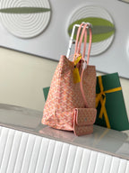 Goyard patterned tote bag, pink, with top handles and small front pouch