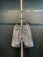 Dior monogram print shorts with elastic waistband, hanging straight on hanger