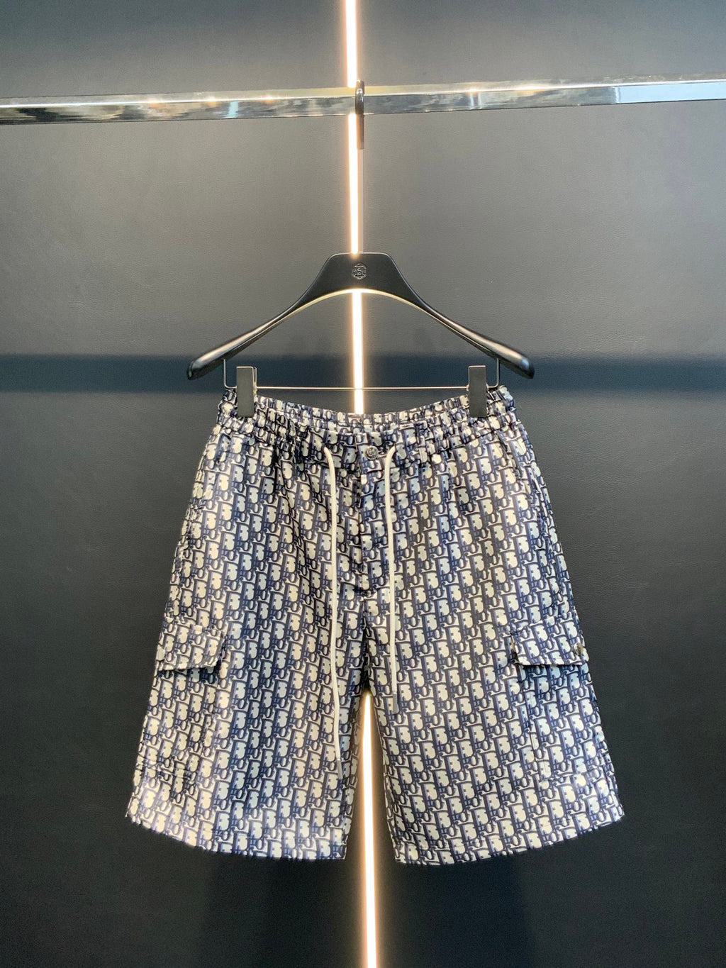 Dior monogram print shorts with elastic waistband, blue and cream