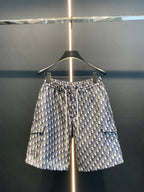 Dior monogram print shorts with elastic waistband, blue and cream