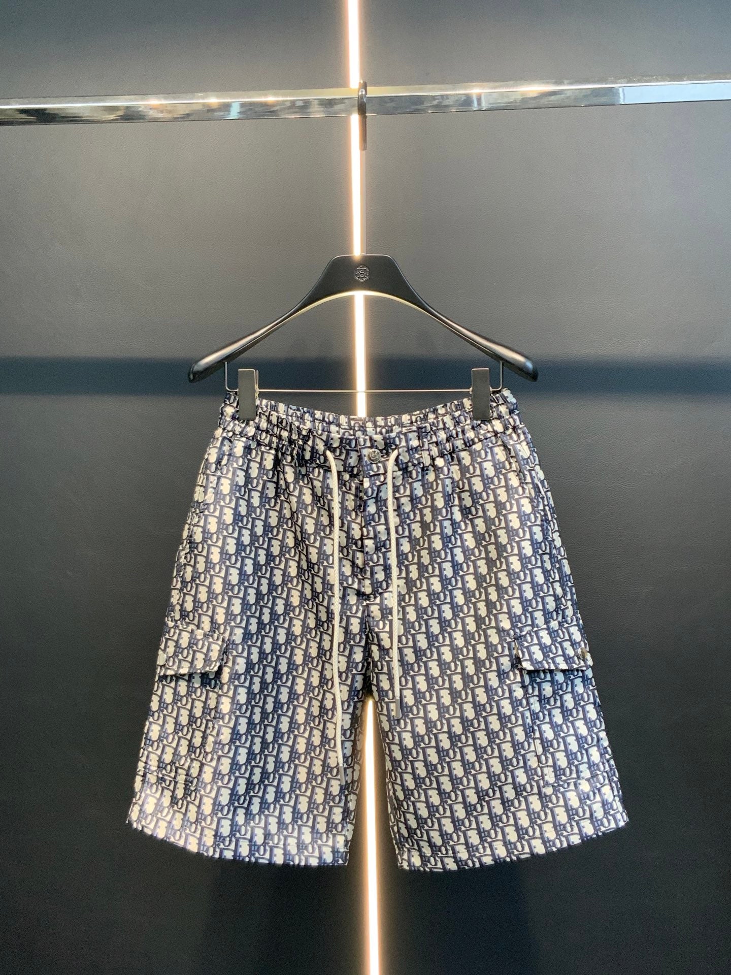 Dior monogram print shorts with elastic waistband, blue and cream