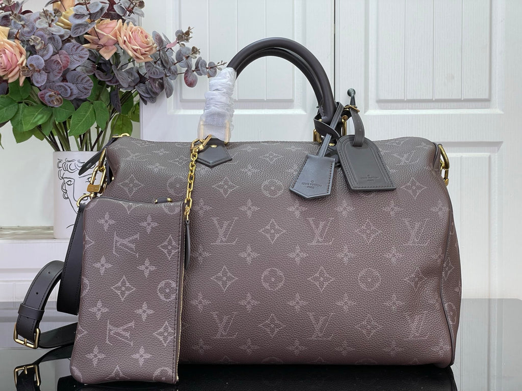 Louis Vuitton monogram tote bag in dark taupe with top handles and side straps