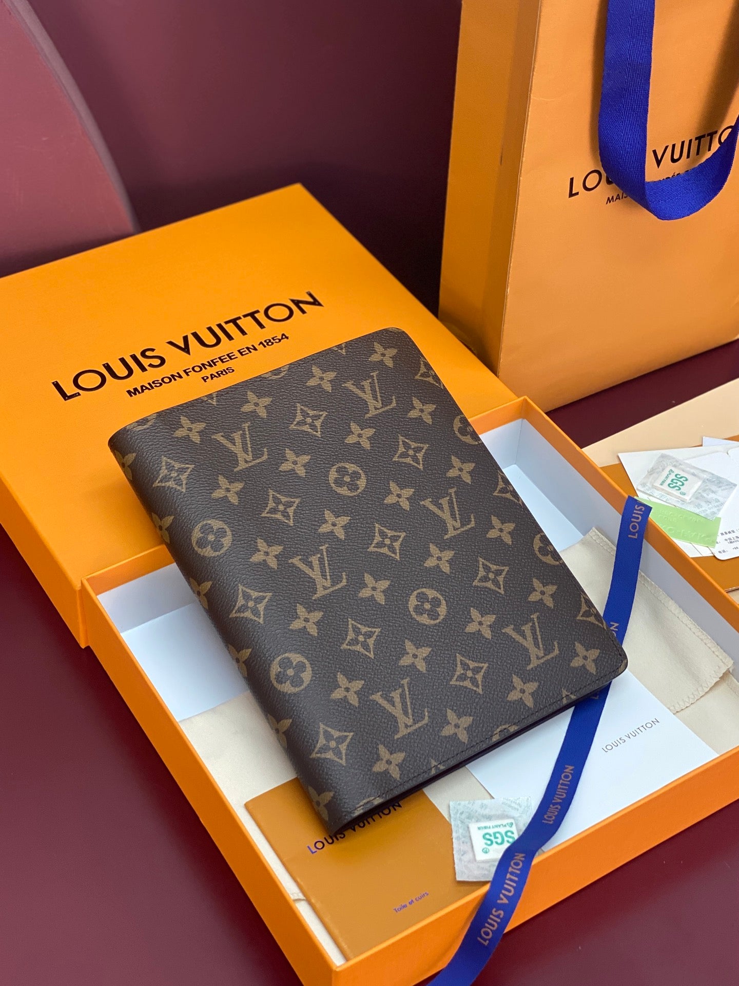 Louis Vuitton small monogram canvas wallet with dark brown leather trim