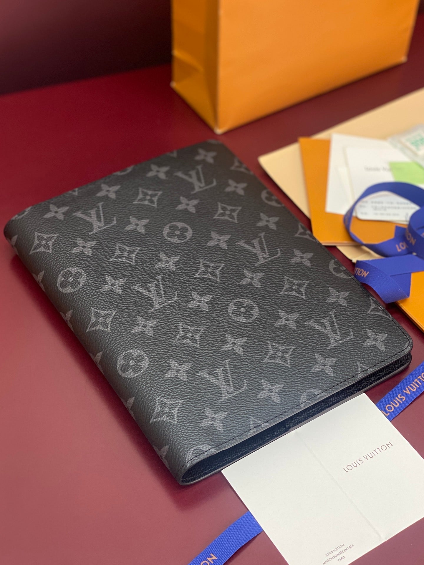 Louis Vuitton monogram card holder wallet, dark navy canvas with curved corner