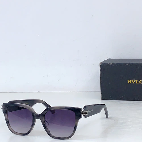 Bvlgari square sunglasses with dark frame and purple-tinted lenses