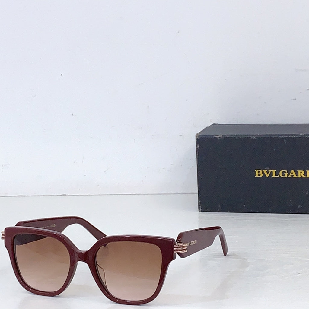 Bvlgari square sunglasses with burgundy frame and tan tinted lenses