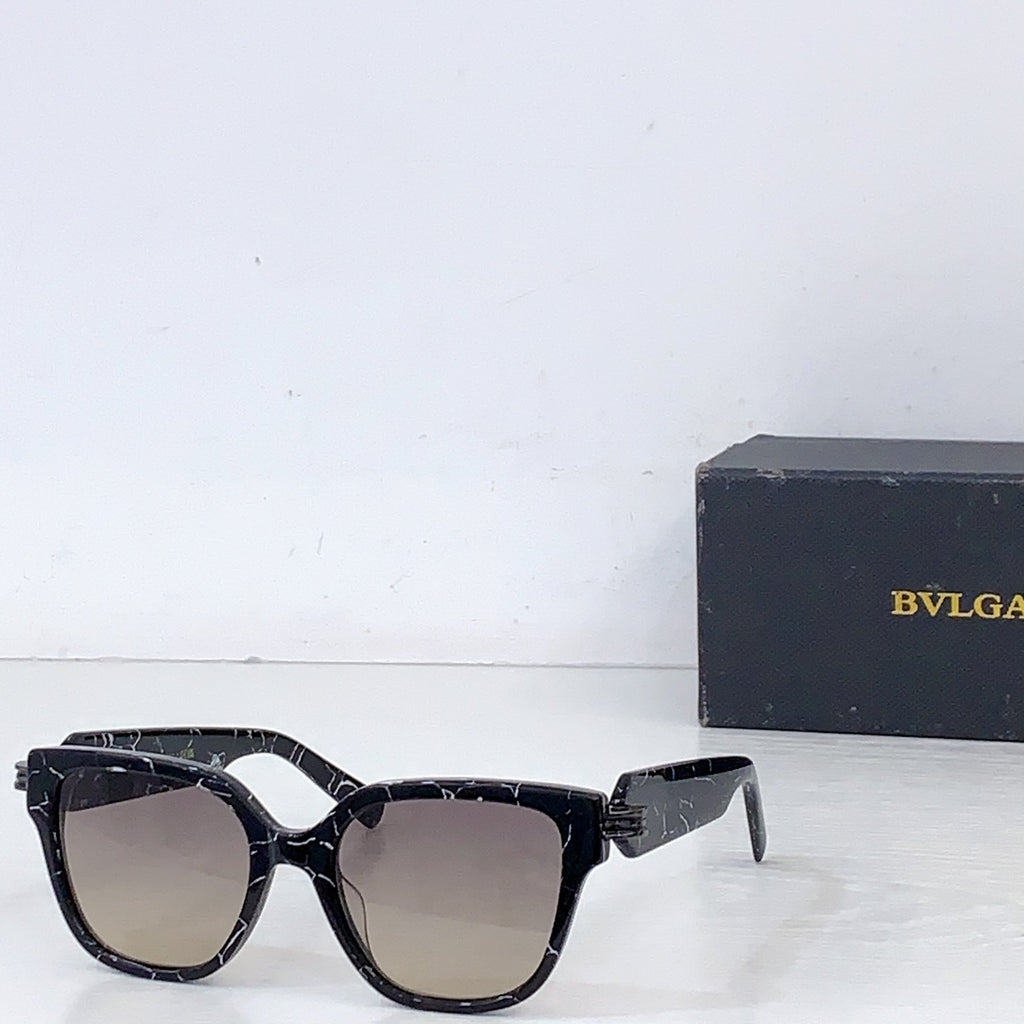 Bvlgari square sunglasses with black frame and dark tinted lenses