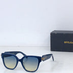 Bvlgari square sunglasses with blue frame and light tan tinted lenses
