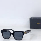 Bvlgari square sunglasses with black frame and gray-blue tinted lenses