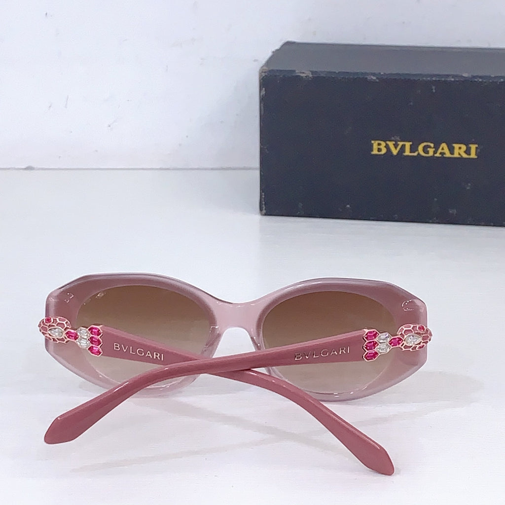 Bvlgari pink sunglasses with tinted lenses and rhinestone-adorned side details