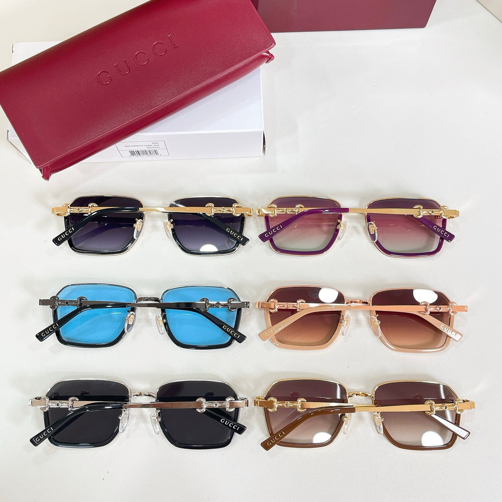 Assorted square sunglasses with gradient lenses and gold-tone metal frames
