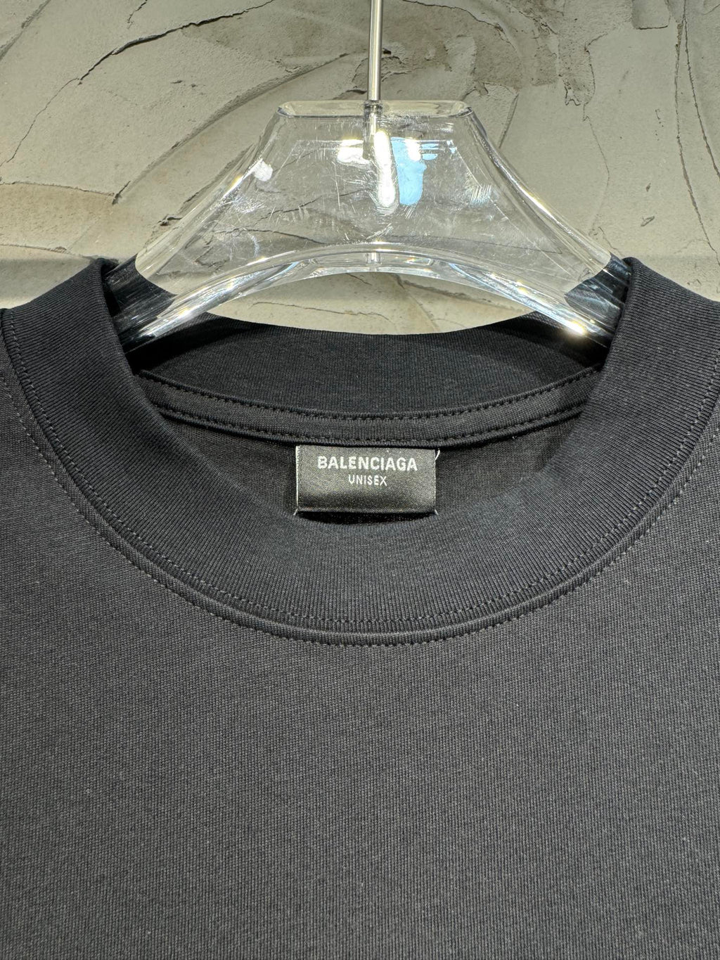 Crewneck T-shirt neckline with BALENCIAGA label, dark gray