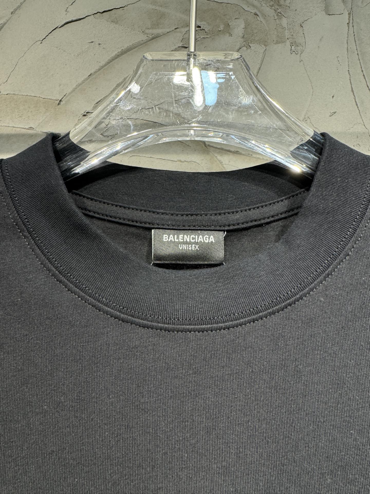 Crewneck T-shirt neckline with BALENCIAGA label, dark gray
