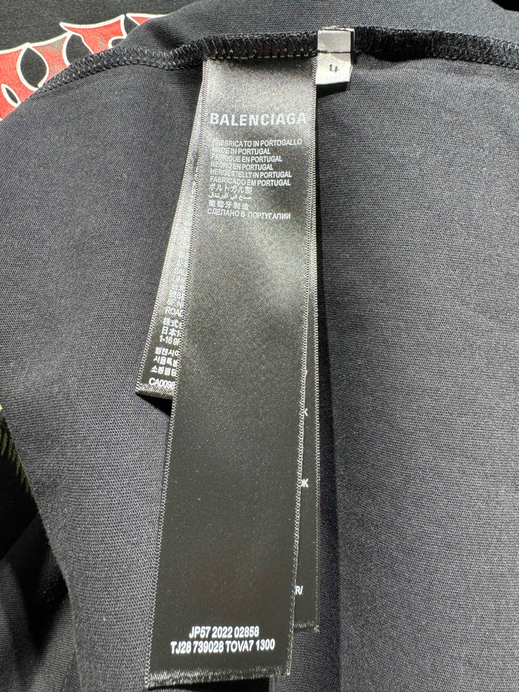 Crewneck T-shirt with printed BALENCIAGA care label on inside neck, dark gray