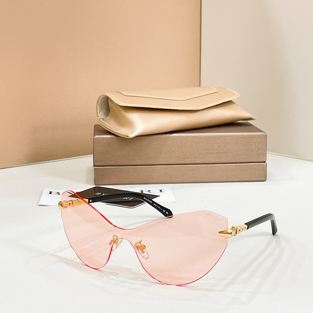 Light pink gradient sunglasses with black frame and red temple details