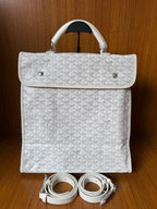 Designer monogram tote bag in light gray with flap and included belt strap