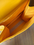 Yellow tote bag interior with slip pocket and stitched lining